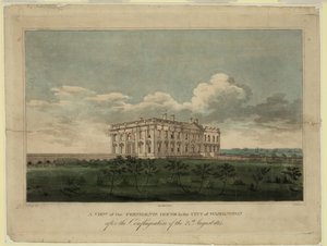 Näkymä Valkoisesta talosta Washingtonin kaupungissa 24. elokuuta 1814 alkaneen tulipalon jälkeen, 1. tekijältä William Strickland