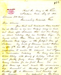 Kirje W. T. Shermanilta, päämaja, Army in the Field, Jackson, Mississippi, [David D.] Porterille, 19. heinäkuuta 1863 tekijältä William T. Sherman
