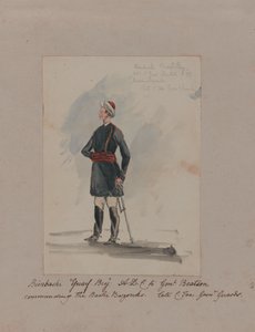 Bimbashi Yusuf Bey A.D.C. to Genl. Beatson komentaa Bashi Bazoukeja. Myöhäinen C. Fox. Grenr Guards (akvarelli)