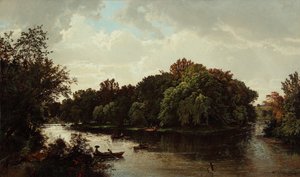 Järvimaisema, veneily 1861 (Öljy kankaalle) tekijältä William Trost Richards