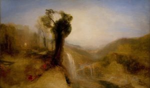 Eteläinen maisema, jossa on akvedukti ja vesiputous tekijältä Joseph Mallord William Turner