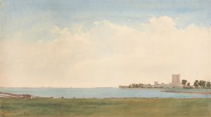 Portchesterin linna: Näkymä Portchester Villagesta Veden yli Portsmouthiin