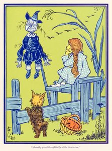 Dorothy katsoi mietteliäästi Scarecrowia. The Wonderful Wizard of Oz? kirjoittanut L. Frank Baum