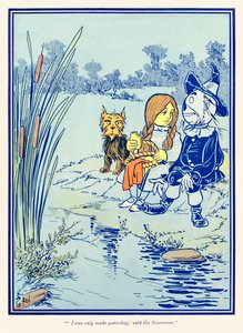 ??Minua tehtiin vasta eilen,? sanoi Scarecrow.? The Wonderful Wizard of Oz? kirjoittanut L. Frank Baum tekijältä William Wallace Denslow