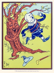 Oksat taipuivat alas ja kiertyivät hänen ympärilleen. L. Frank Baumin teoksesta The Wonderful Wizard of Oz tekijältä William Wallace Denslow