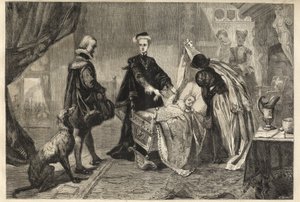Kuningatar Mary jättää Stirlingin linnan - Marie Stuart (Skotlannin Marie I) poikansa kehdon (Jacques Stuart, Jacques VI ja minä) edessä tekijältä William Ward