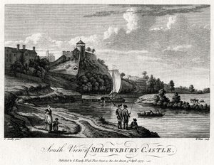 Etelänäkymä Shrewsbury Castlesta, Shropshire, 1777