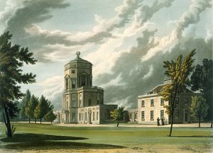 Astronomical Observatoryn ulkopuoli, kuva Oxfordin historiasta, kaiverrus Joseph Constantine Stadler (fl.1780-1813) pub. kirjoittanut R. Ackermann, 1813 (akvatinta) tekijältä William Westall