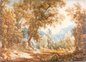 Maisema hahmoilla, noin 1807-1820 (akvarelli) tekijältä William Westall