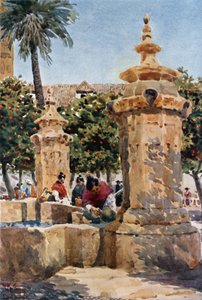 Fountain in Court of Oranges (väri litho) tekijältä William Wiehe Collins