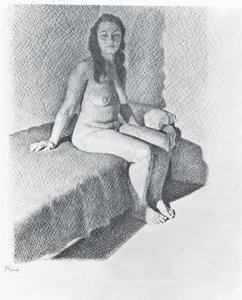 Istuva alaston, n. 1968-74 (kynä paperille)