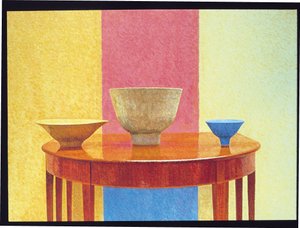 Asetelma, kolme Lucie Rie -kulhoa tekijältä William Wilkins