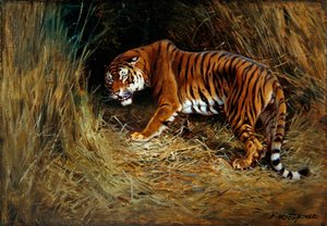 Prowling Tiger (öljy kankaalle asetettuna alukselle)
