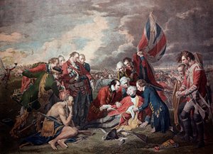 Kenraali James Wolfen (1727-1759) kuolema Quebec Cityn taistelussa seitsemän vuoden sodassa 13. syyskuuta