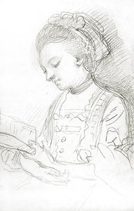 Nainen lukee (hiili paperilla) tekijältä William of Bath Hoare