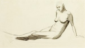 Istuva alaston, n. 1919 (kynä ja pesu kynällä)