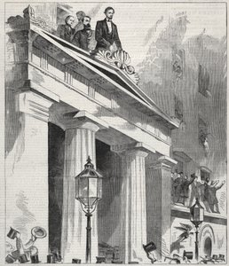 Abraham Lincoln, valittu presidentti, puhuu kansalle Astor-talon parvekkeelta 9. helmikuuta 1861. tekijältä Winslow Homer