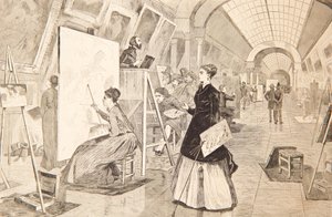 Taideopiskelijoita ja kopioijia Louvre-galleriassa, Pariisissa, 11. tammikuuta 1868 tekijältä Winslow Homer