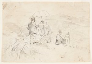 Taiteilijat luonnostelevat Valkoisilla vuorilla tekijältä Winslow Homer