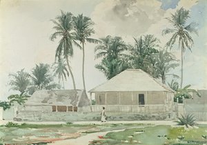 Mökit, Nassau, 1885 (wc ja lyijykynä paperille) tekijältä Winslow Homer
