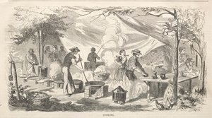 Leirikokouksen luonnokset: Ruoanlaitto, 1858. tekijältä Winslow Homer