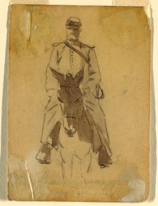 Piirros, ratsuväen upseeri ja hänen hevosensa pää, 1862 tekijältä Winslow Homer