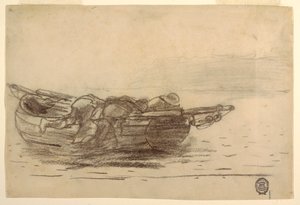 Piirros, Kalastajat kiipeilemässä tykkipaalujen yli, Cullercoats, Englanti, 1881-82. tekijältä Winslow Homer
