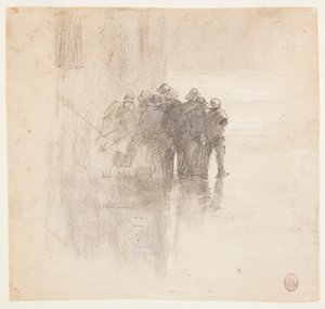 Piirros, Kalastajat öljynahoissa, Cullercoats, Englanti, 1881. tekijältä Winslow Homer