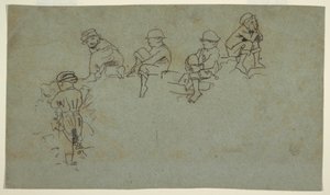 Piirros, Viisi luonnosta nuorista pojista, n. 1872. tekijältä Winslow Homer