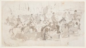 Piirros, kenraali McClellanin kuudes ratsuväkirykmentti lähdössä Alexandriasta Old Point Comfortiin, 2. huhtikuuta 1862. tekijältä Winslow Homer