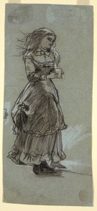 Piirros, Tyttö pitelee juomalasia, luultavasti 1869 tekijältä Winslow Homer