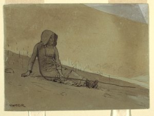 Piirros, Tyttö istuu mäenrinteellä, 1878 tekijältä Winslow Homer