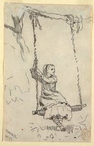 Piirros, Tyttö keinussa, 1879 tekijältä Winslow Homer