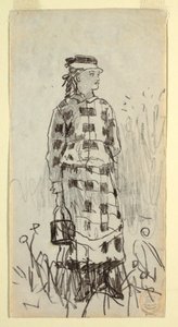 Piirros, Tyttö lounasämpärin kanssa, 1879 tekijältä Winslow Homer