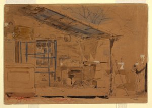 Piirustus, talo kuistilla, n. 1858-60. tekijältä Winslow Homer