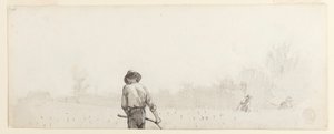 Piirros, Mies viikatteen kanssa, n. 1865. tekijältä Winslow Homer