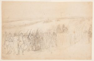Piirros, marssiva jalkaväen kolonna, n. 1862. tekijältä Winslow Homer