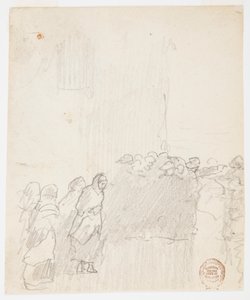Piirros, Miehet ja naiset katsovat merelle, Cullercoats, Englanti, 1881. tekijältä Winslow Homer
