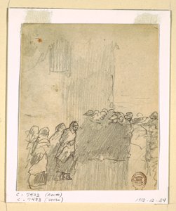 Piirros, Miehet ja naiset katsovat merelle, Cullercoats, Englanti, 1881. tekijältä Winslow Homer