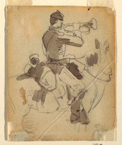 Piirros, ratsumies torvensoittaja, 1862 tekijältä Winslow Homer