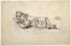 Piirros, Paimentyttö lepää, 1877 tekijältä Winslow Homer