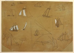 Piirustus, Luonnoksia purjeveneistä, Cullercoats, Englanti, 1881-82. tekijältä Winslow Homer