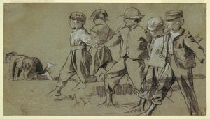 Piirros, luonnos "Snap the Whip" -teosta, 1872 tekijältä Winslow Homer