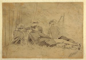 Piirros, luonnos "Kalastajapartio", n. 1869. tekijältä Winslow Homer