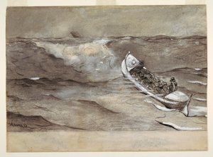 Piirros, Pelastuslaiva, akvarelli, "Rautakruunun hylky", 1881. tekijältä Winslow Homer