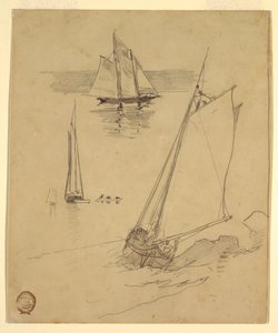 Piirustus, Kolme luonnosta kuunareista, luultavasti 1880 tekijältä Winslow Homer