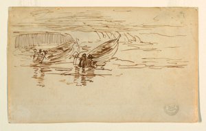 Piirros, kaksi veneenlaskua, Englanti, 1881. tekijältä Winslow Homer