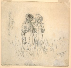 Piirros, Kaksi tyttöä pellolla, 1879 tekijältä Winslow Homer