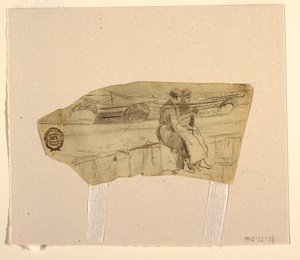 Piirros, Kaksi naista istuu seinällä, Cullercoats, Englanti, 1881-82. tekijältä Winslow Homer