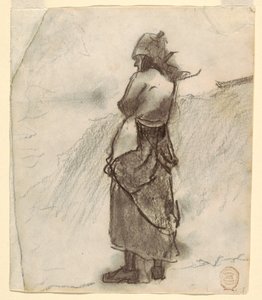 Piirros, Nainen katselee merelle, Cullercoats, Englanti, 1881-82. tekijältä Winslow Homer